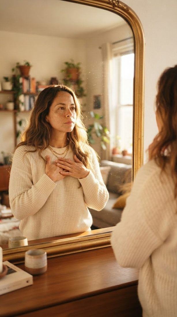 Mujer con la mano en el corazón