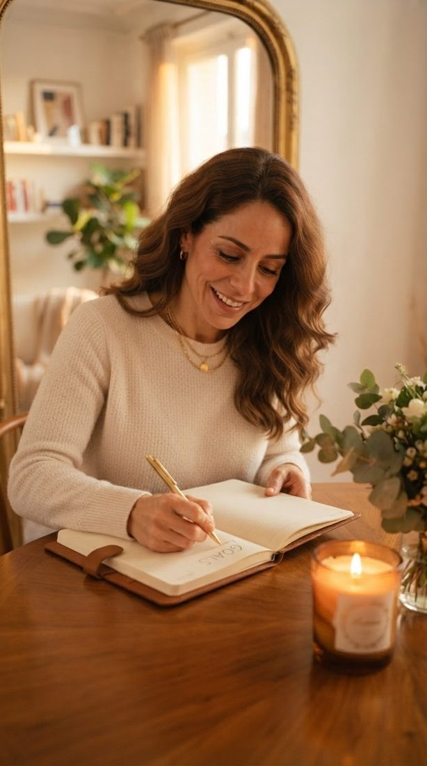 Mujer escribiendo a la luz de una vela